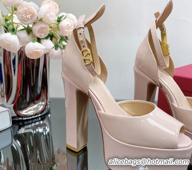 Popular Style Valentino Tan-Go Platform Sandals 15.5cm in Patent Leather Nude Pink 0108091