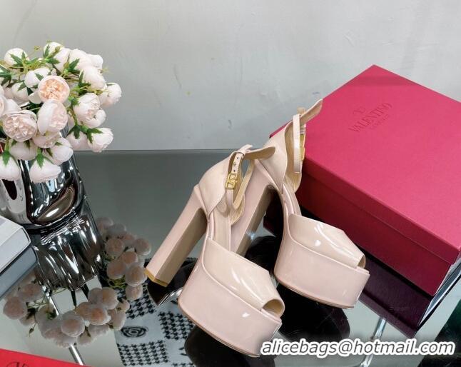 Popular Style Valentino Tan-Go Platform Sandals 15.5cm in Patent Leather Nude Pink 0108091