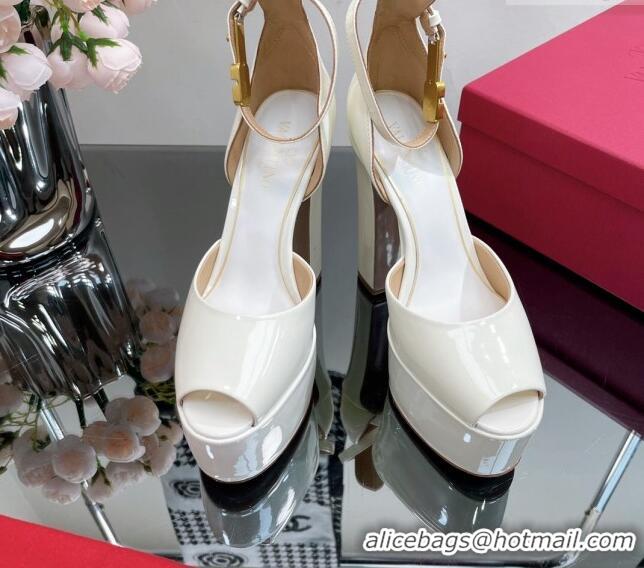 Luxurious Valentino Tan-Go Platform Sandals 15.5cm in Patent Leather White 0108092