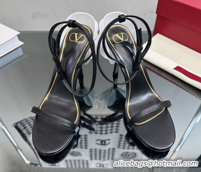 Good Quality Valentino Roserouche Sandal 9cm in Calfskin Black/White 0108095