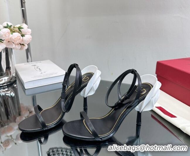 Good Quality Valentino Roserouche Sandal 9cm in Calfskin Black/White 0108095