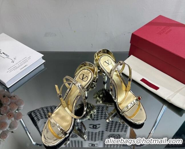 Good Looking Valentino Roserouche Sandal 9cm in Glaze Calfskin Gold 108097