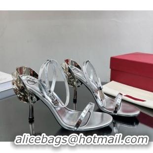 Low Cost Valentino Roserouche Sandal 9cm in Calfskin Silver 108098