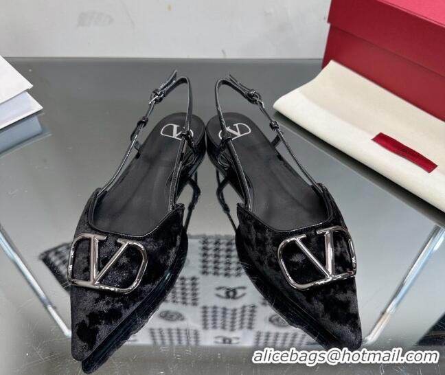 Best Product Valentino VLogo Signature Ballerinas Flat in Velvet Black 0108100