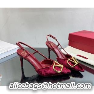 Classic Hot Valentino VLogo Signature Slingback Pumps 8cm in Velvet Red 108101