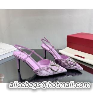 Unique Style Valentino VLogo Signature Slingback Pumps 8cm in Velvet Light Purple 108104