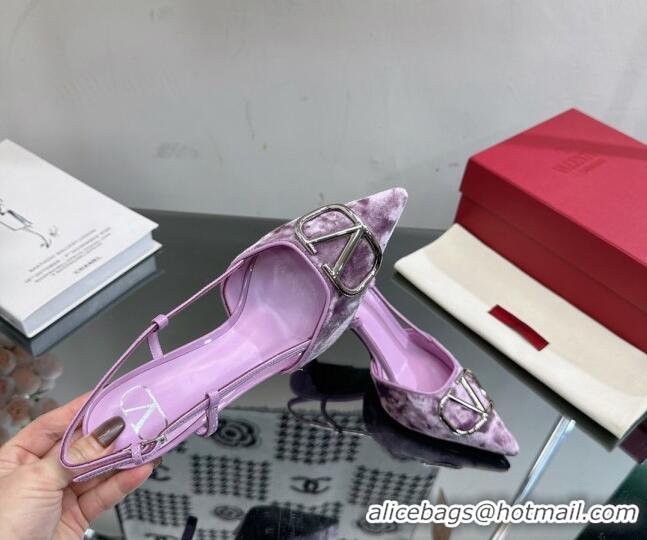 Unique Style Valentino VLogo Signature Slingback Pumps 8cm in Velvet Light Purple 108104