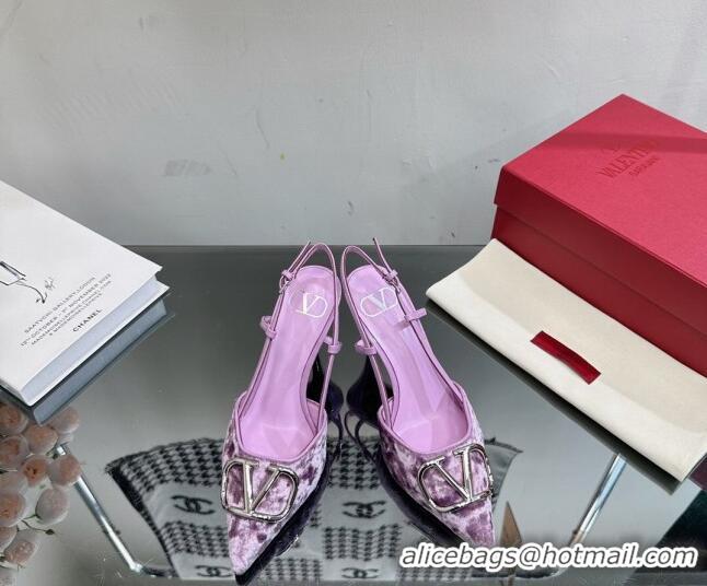 Unique Style Valentino VLogo Signature Slingback Pumps 8cm in Velvet Light Purple 108104