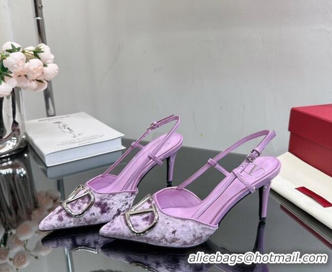 Unique Style Valentino VLogo Signature Slingback Pumps 8cm in Velvet Light Purple 108104