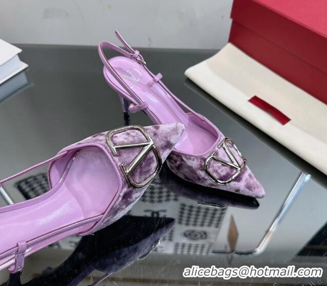 Unique Style Valentino VLogo Signature Slingback Pumps 8cm in Velvet Light Purple 108104