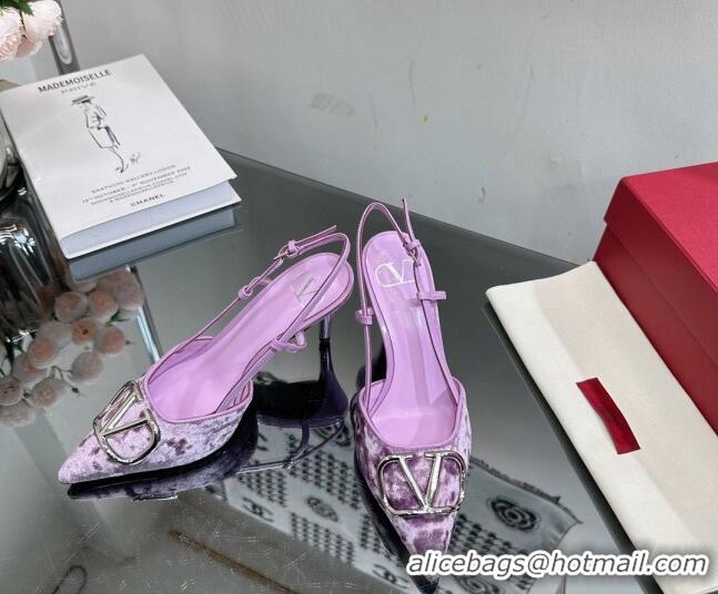 Unique Style Valentino VLogo Signature Slingback Pumps 8cm in Velvet Light Purple 108104