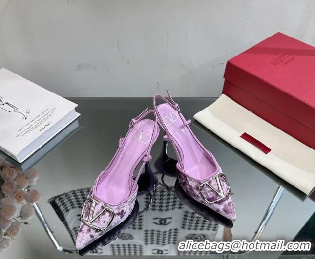 Unique Style Valentino VLogo Signature Slingback Pumps 8cm in Velvet Light Purple 108104