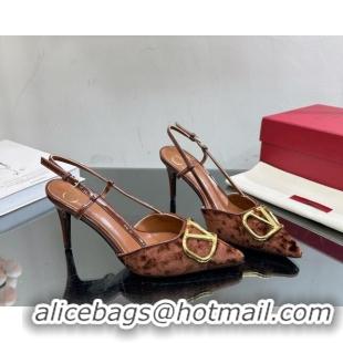 Purchase Valentino VLogo Signature Slingback Pumps 8cm in Velvet Brown 0108107