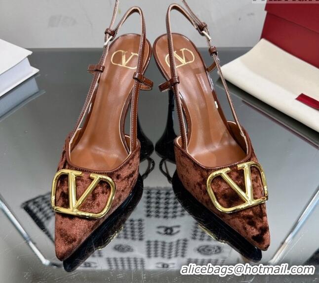 Purchase Valentino VLogo Signature Slingback Pumps 8cm in Velvet Brown 0108107