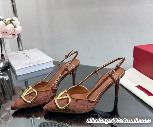 Purchase Valentino VLogo Signature Slingback Pumps 8cm in Velvet Brown 0108107