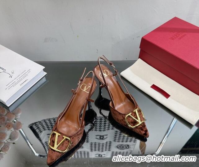 Purchase Valentino VLogo Signature Slingback Pumps 8cm in Velvet Brown 0108107