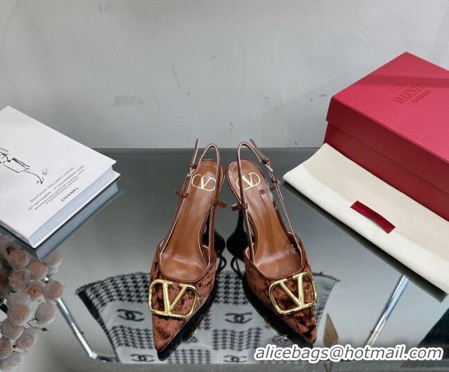 Purchase Valentino VLogo Signature Slingback Pumps 8cm in Velvet Brown 0108107