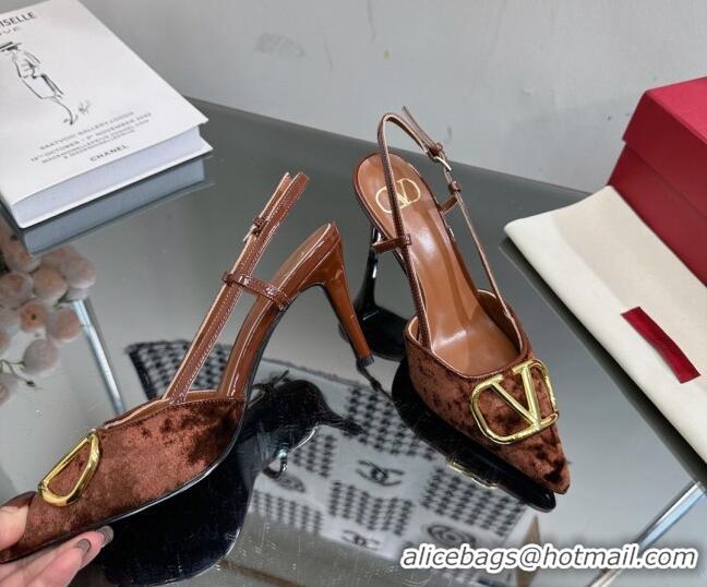 Purchase Valentino VLogo Signature Slingback Pumps 8cm in Velvet Brown 0108107