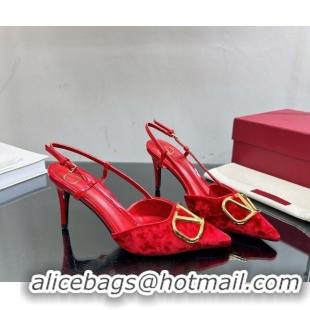 Unique Style Valentino VLogo Signature Slingback Pumps 8cm in Velvet Red 0108109