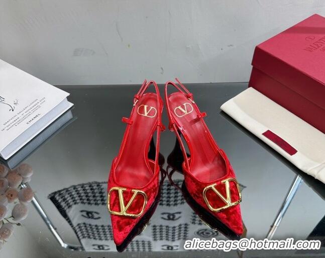 Unique Style Valentino VLogo Signature Slingback Pumps 8cm in Velvet Red 0108109