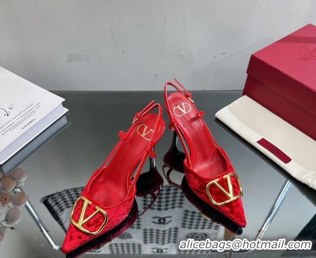 Unique Style Valentino VLogo Signature Slingback Pumps 8cm in Velvet Red 0108109