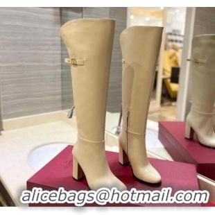 Best Price Valentino VLogo Signature Over-Knee High Boots 9.5cm Beige 0109002