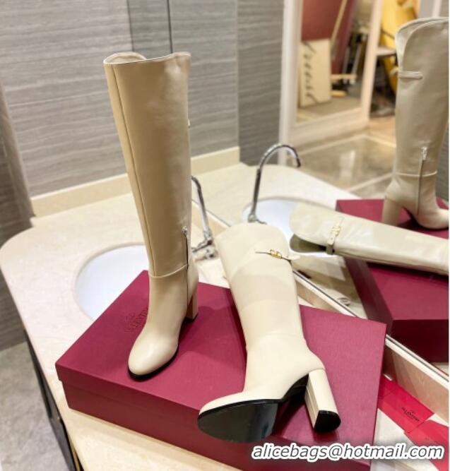 Best Price Valentino VLogo Signature Over-Knee High Boots 9.5cm Beige 0109002