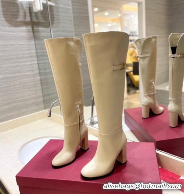 Best Price Valentino VLogo Signature Over-Knee High Boots 9.5cm Beige 0109002