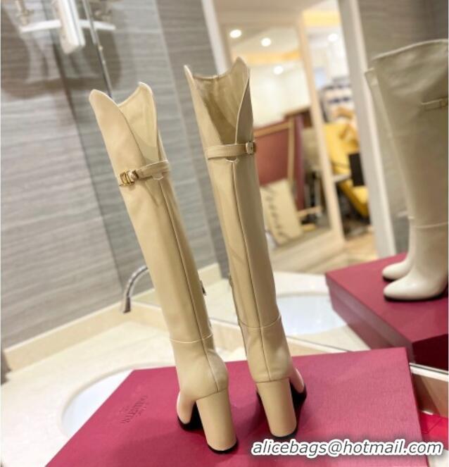 Best Price Valentino VLogo Signature Over-Knee High Boots 9.5cm Beige 0109002