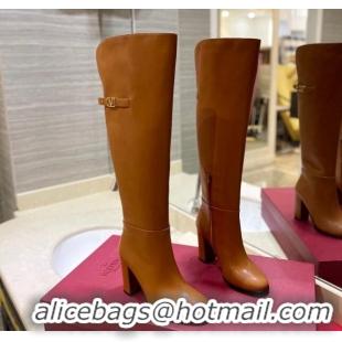 Good Looking Valentino VLogo Signature Over-Knee High Boots 9.5cm Brown 109003