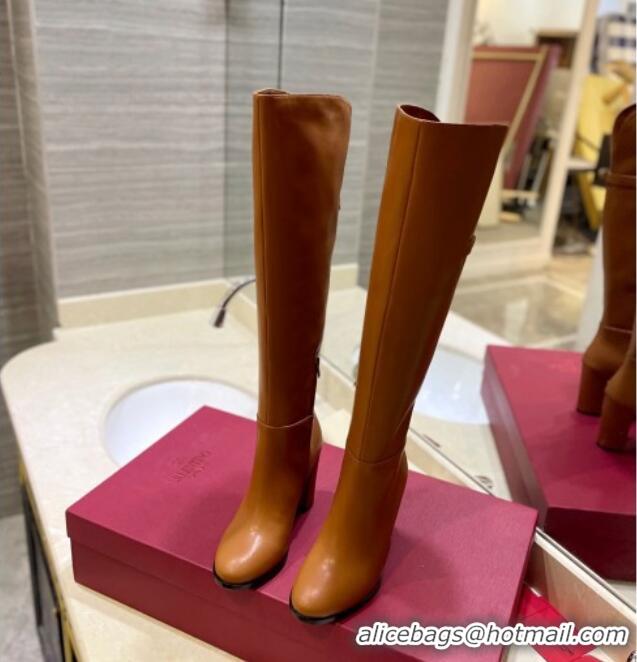 Good Looking Valentino VLogo Signature Over-Knee High Boots 9.5cm Brown 109003