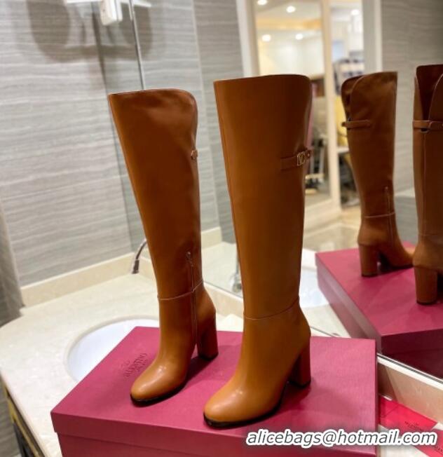 Good Looking Valentino VLogo Signature Over-Knee High Boots 9.5cm Brown 109003