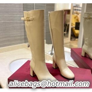 Top Grade Valentino VLogo Signature High Boots 8cm Beige 0109005