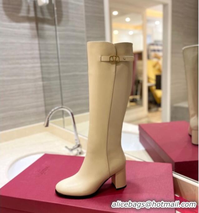 Top Grade Valentino VLogo Signature High Boots 8cm Beige 0109005