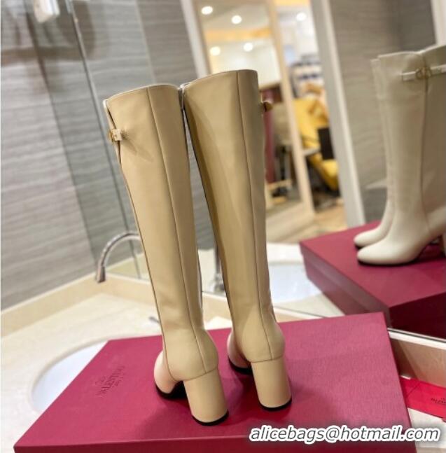 Top Grade Valentino VLogo Signature High Boots 8cm Beige 0109005