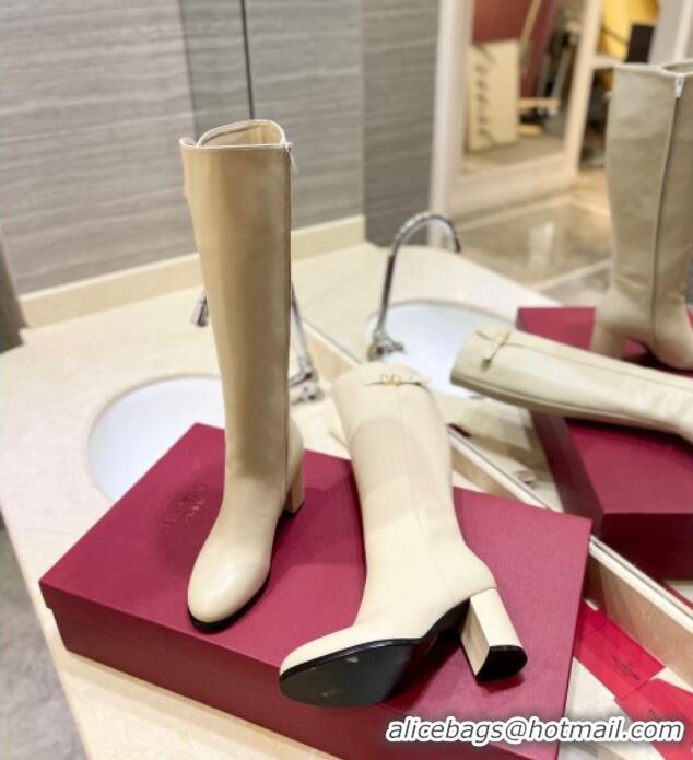 Top Grade Valentino VLogo Signature High Boots 8cm Beige 0109005