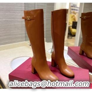 Charming Valentino VLogo Signature High Boots 8cm Brown 109006