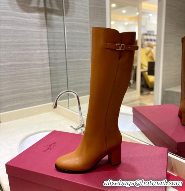 Charming Valentino VLogo Signature High Boots 8cm Brown 109006