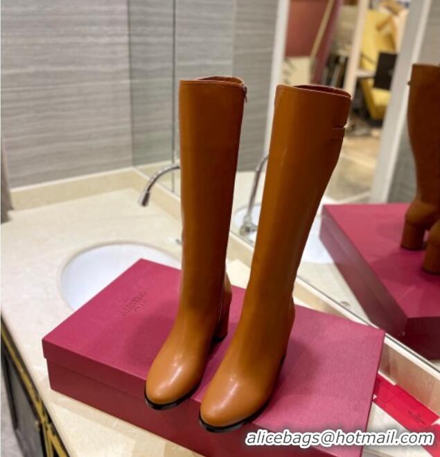 Charming Valentino VLogo Signature High Boots 8cm Brown 109006