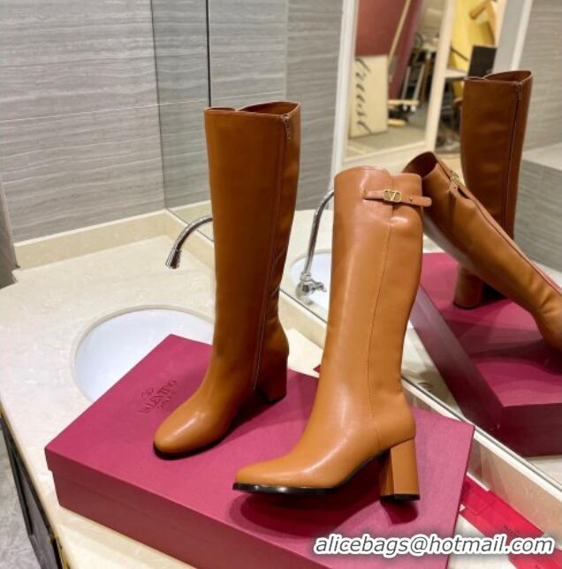 Charming Valentino VLogo Signature High Boots 8cm Brown 109006