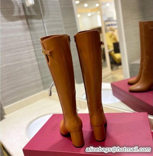 Charming Valentino VLogo Signature High Boots 8cm Brown 109006