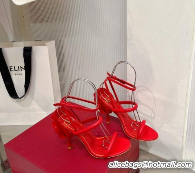 Good Quality Valentino Roserouche Sandal 10cm in Calfskin Red 0124133