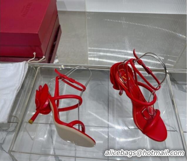 Good Quality Valentino Roserouche Sandal 10cm in Calfskin Red 0124133