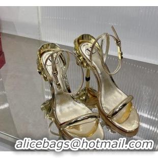 Perfect Valentino Roserouche Sandal 10cm in Calfskin Gold 0124134