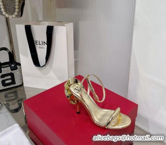 Perfect Valentino Roserouche Sandal 10cm in Calfskin Gold 0124134