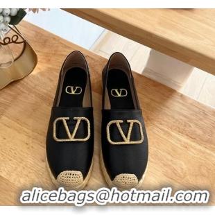 Best Price Valentino VLogo Calfskin Espadrilles Black 0124136