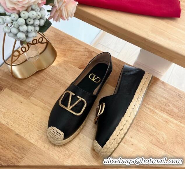 Best Price Valentino VLogo Calfskin Espadrilles Black 0124136