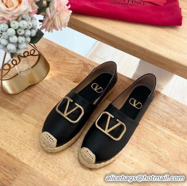 Best Price Valentino VLogo Calfskin Espadrilles Black 0124136