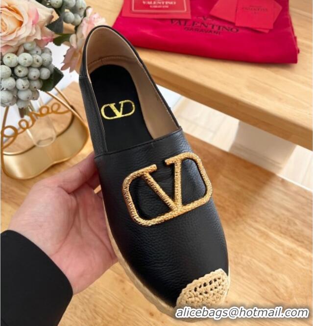 Best Price Valentino VLogo Calfskin Espadrilles Black 0124136