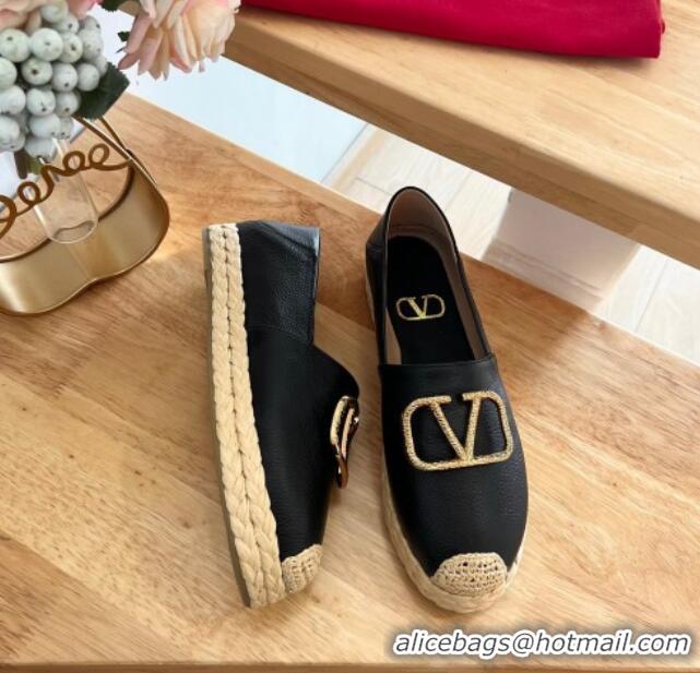 Best Price Valentino VLogo Calfskin Espadrilles Black 0124136